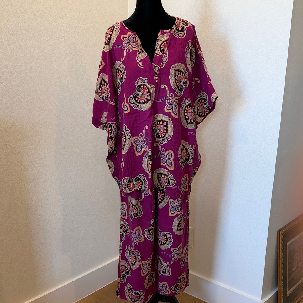 Natori Women's Floral Print Lounge Wear Top/Pants - Purple (Large)